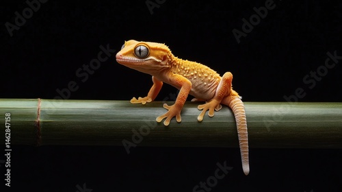 Wallpaper Mural Yellow gecko on bamboo, dark background, wildlife Torontodigital.ca