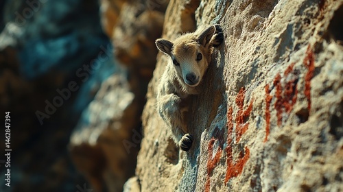 Wallpaper Mural Young mountain goat clinging to cliffside, sunny day Torontodigital.ca