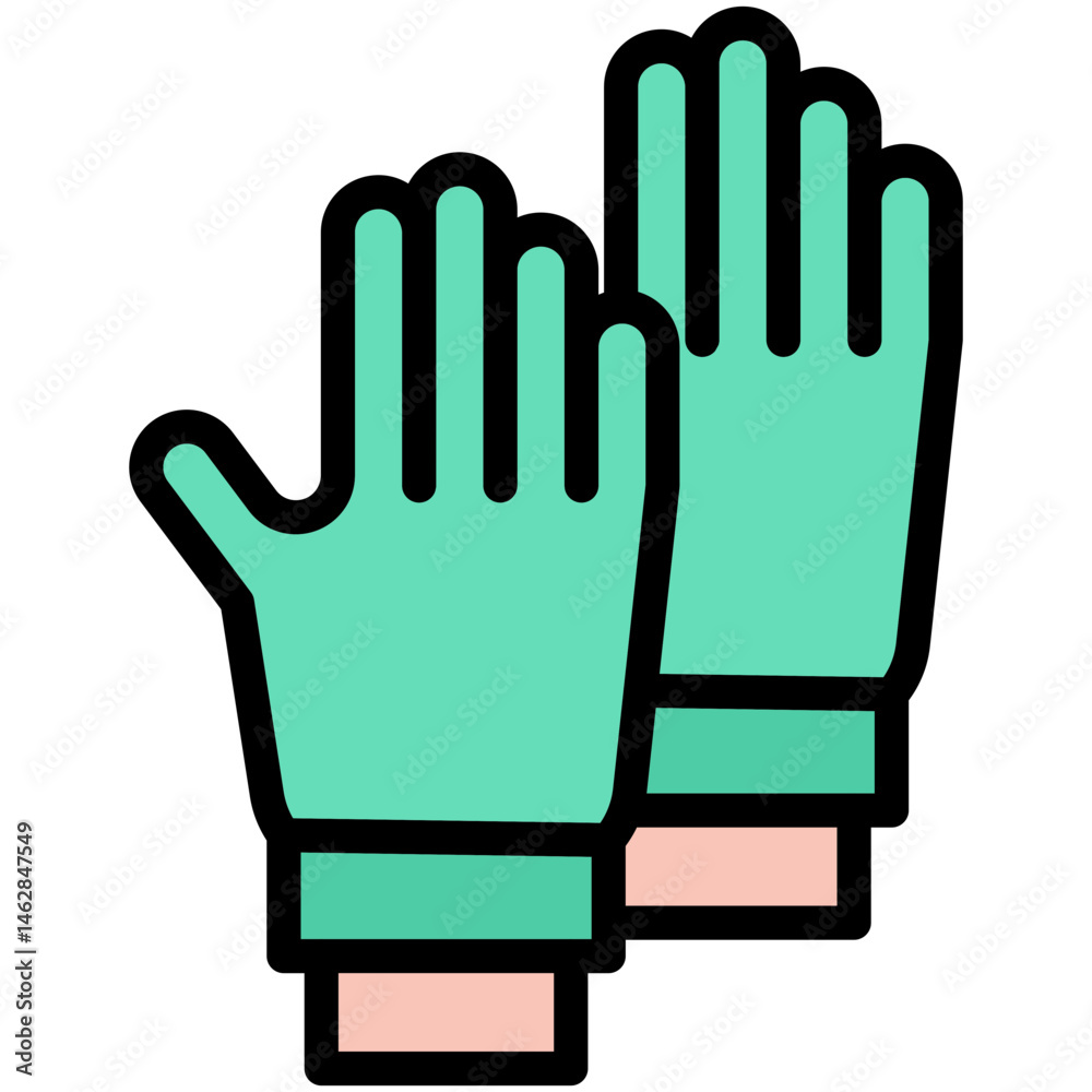 Outlined Colorful Flat Rubber Gloves Icon