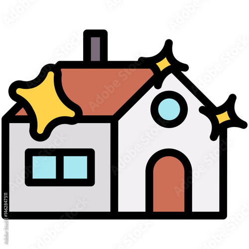Outlined Colorful Flat Clean House Icon