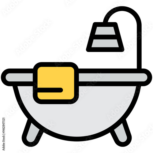 Outlined Colorful Flat Bathtub Icon
