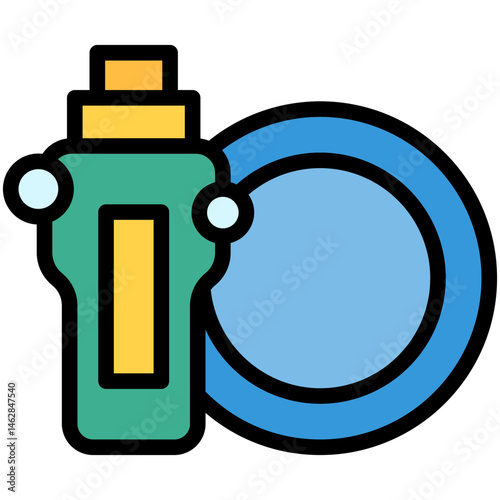Outlined Colorful Flat Liquid Dish Washer Icon