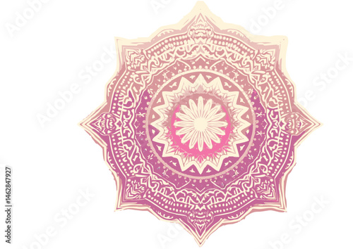 Vector Illustration of a Mandala in Purple Shades, Spiritual and Decorative Design with Copy Space

