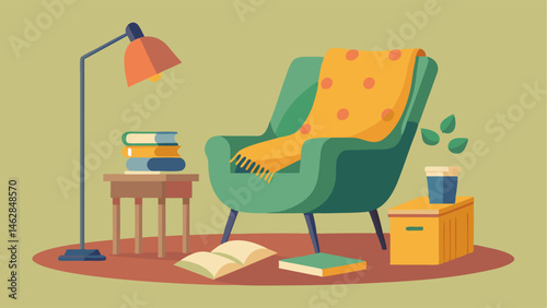 A reading nook with a chair made from recycled plastic a side table made from reclaimed metal and a rug made from discarded clothing.