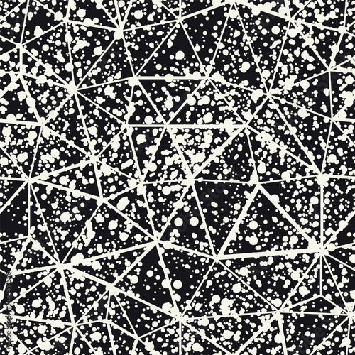 Vector seamless pattern. Irregular abstract linear grid. Graphical dotted hand drawn background. Geometric monochrome texture. Stylish modern print. Contemporary graphic design.