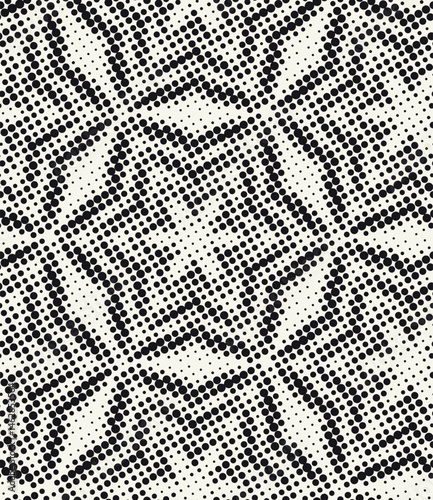 Vector seamless pattern. Modern stylish texture. Repeating geometric tiles. Halftone dotted hexagonal flowers Regular geometric background.