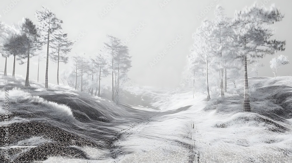 Fototapeta Snowy path through forest