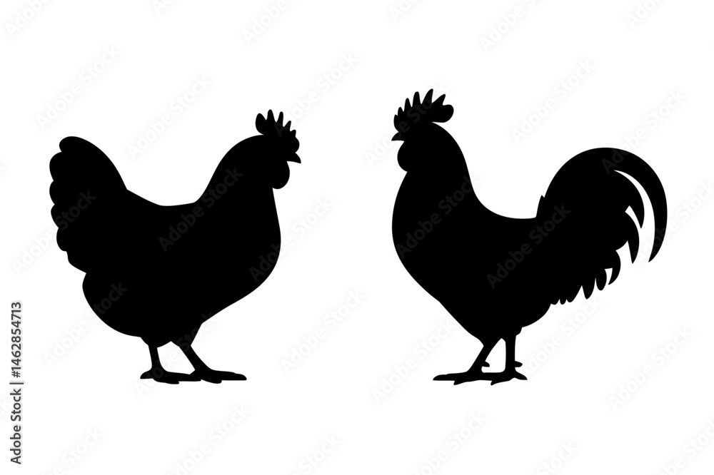 Fototapeta premium Chicken and rooster silhouette farm animal vector