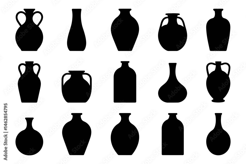 Collection of decorative vase and pottery silhouettes Collection of decorative vase and pottery silhouettes