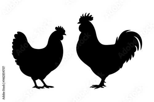 Chicken hen and rooster silhouette farm animal vector