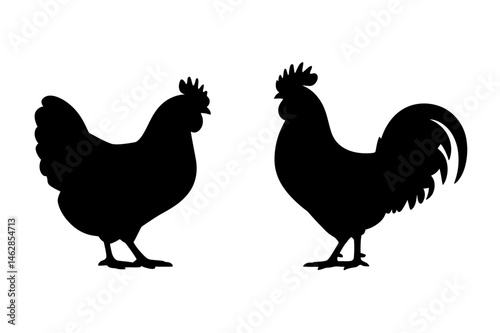 Chicken and rooster silhouette farm animal vector