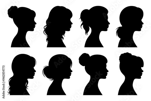 Woman hairstyle silhouette vector profile collection