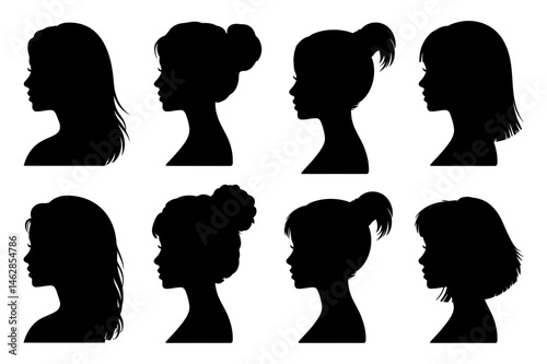Woman hairstyle silhouette collection vector art