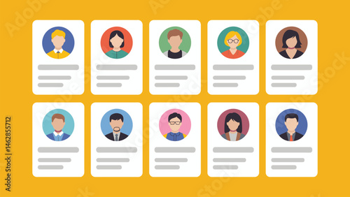 Flat Avatar Profile Icons Set– Colorful User Icons with Text for Staff Profiles, Resumes.
