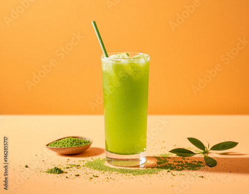 Matcha Sparkle cocktail with vivid green color and edible glitter, combining wellness trends with stylish, modern presentation