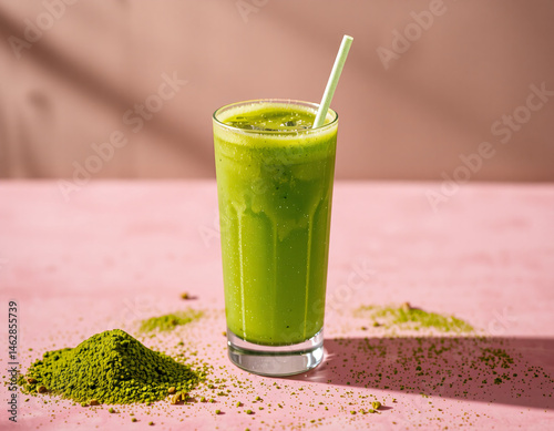 Matcha Sparkle cocktail with vivid green color and edible glitter, combining wellness trends with stylish, modern presentation
