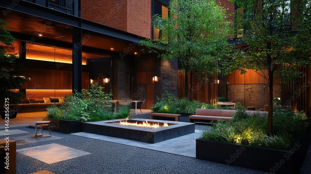 Obraz premium Urban courtyard with fire pit