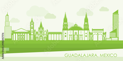 Obraz na płótnie Green Skyline panorama of city of Guadalajara, Mexico - vector illustration w salonie