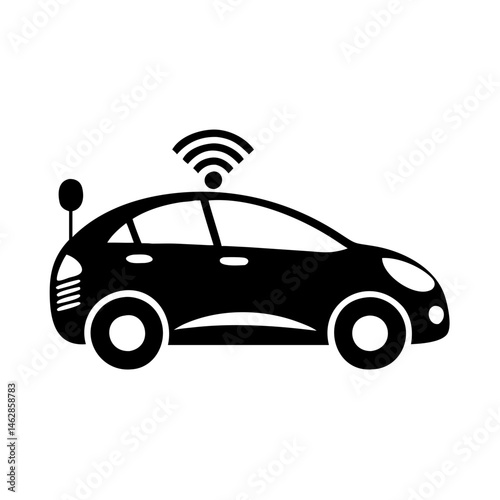 Autonomous Vehicle Silhouette with Connectivity and Antenna Showing Driverless Technology