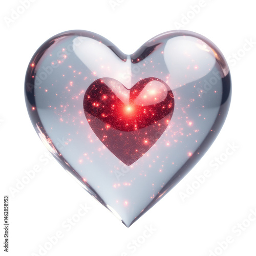 Floating Transparent Glass Heart with Holographic Interface