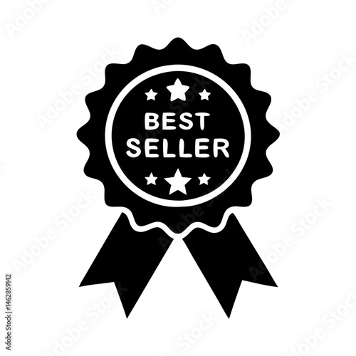 Black and white best seller badge vector icon with ribbon