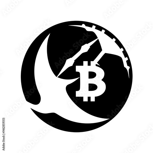 Bitcoin crypto currency concept with an eagle and cog symbol design