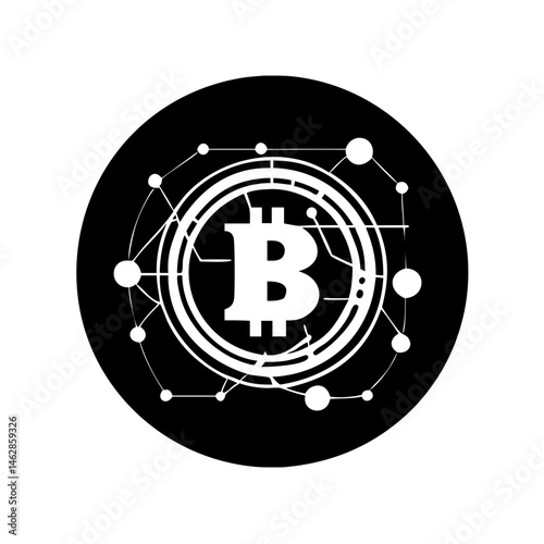 Bitcoin Network Abstract Black and White Design, Cryptocurrency Digital Innovation Concept
