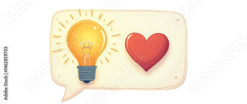 Illustration of a Lightbulb and a Heart Inside a Speech Bubble with Additional Playful Elements