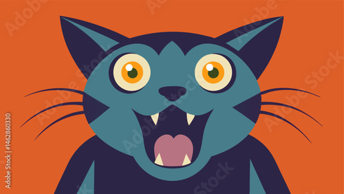 Ooh Whats That An abstract representation of a cat where the head is oversized compared to its body highlighting its astonished facial features. The cats eyes are large and glossy