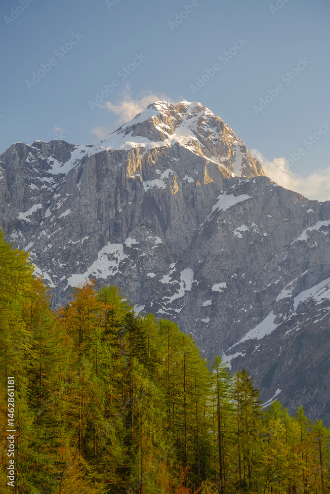 Scenic summer landscape of Mangart mountain (2679m), Triglav National Park, Julian Alps, Europe