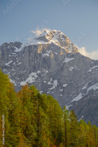 Obraz na płótnie Scenic summer landscape of Mangart mountain (2679m), Triglav National Park, Julian Alps, Europe w salonie