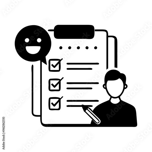 A person completes a task list with positive feedback and satisfaction