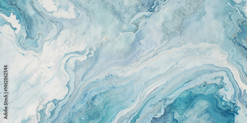 Blue ocean wave background. Blue and white water ocean background. Wavy line background. Hand drawn watercolour ocean background. Vector illustration.	