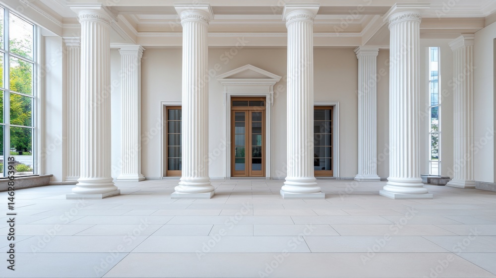 Obraz premium Exquisite Interior of a Grand Hall with Elegant Columns and Natural Light