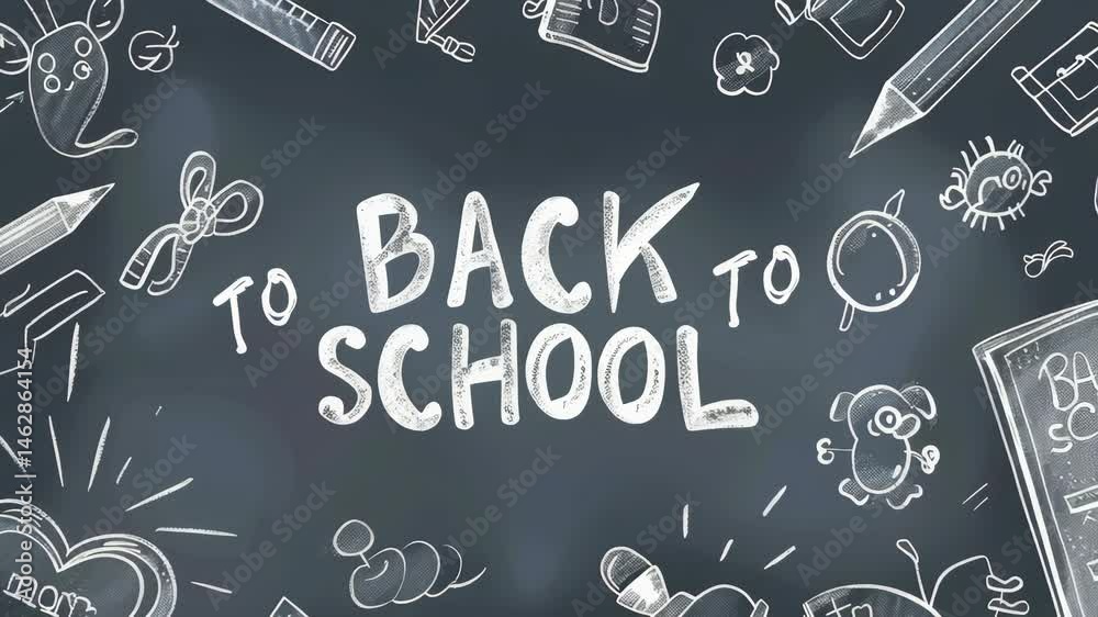 A chalkboard background features 