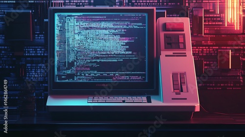 Vintage computer terminal with code display