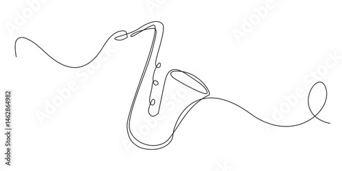 continuous line saxophone jazz music.one line drawing of music show sign.element for music poster.one line vector illustration