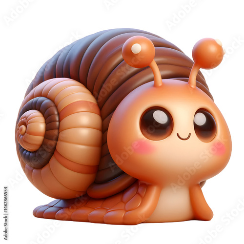 Cute 3D brown snail isolated on white background