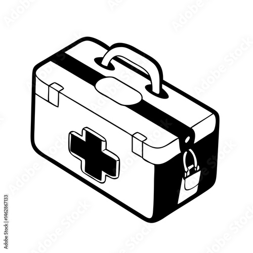 Isolated monochrome first aid kit with medical symbol in minimalist design