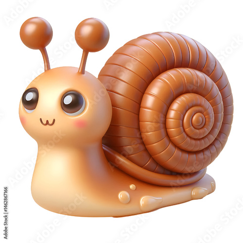 Cute 3D brown snail isolated on white background