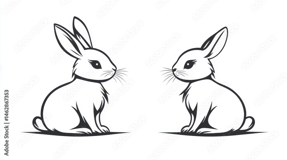 Fototapeta premium One rabbit was a white outline, while the other was a black silhouette, totaling two rabbits
