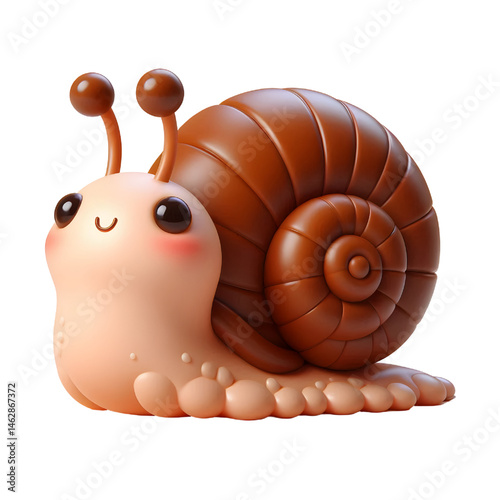 Cute 3D brown snail isolated on white background