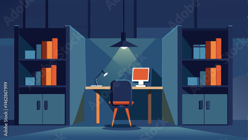 The corner of the study space designated for quiet study with dimmed lighting and soundproof cubicles for students who prefer a more peaceful environment.