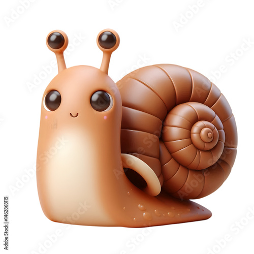 Cute 3D brown snail isolated on white background