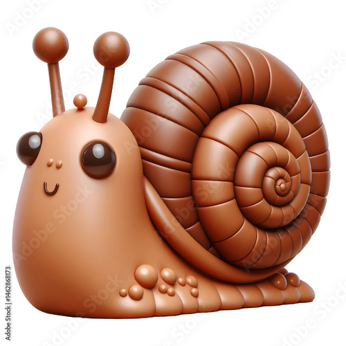 Cute 3D brown snail isolated on white background