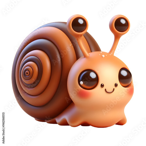 Cute 3D brown snail isolated on white background