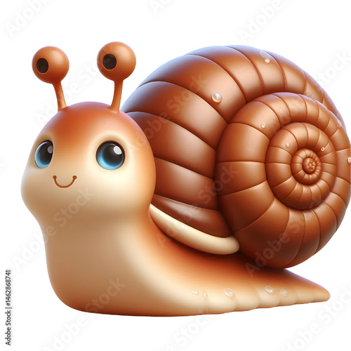 Cute 3D brown snail isolated on white background