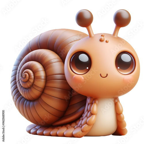 Cute 3D brown snail isolated on white background