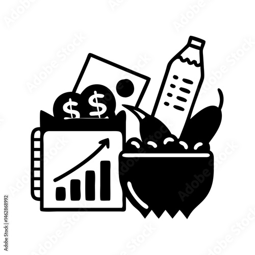 Investment success and bountiful harvest depicted in a contrasting illustration style