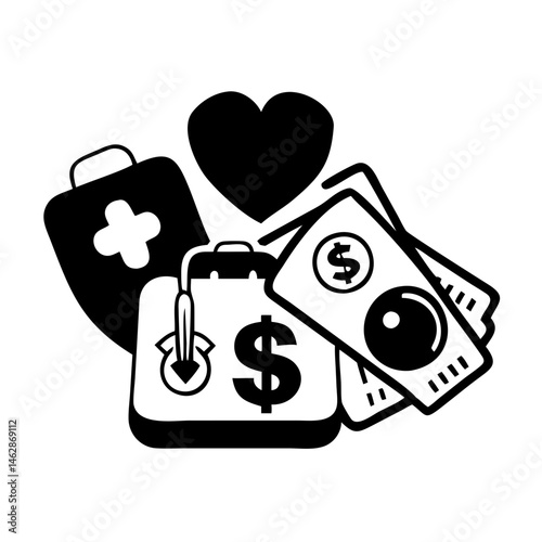 Symbolic representation of financial stability, good health and charitable contribution